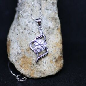 Sparkling Cubic Zirconia Pendant Handmade Sterling Silver 14k White Gold Plated